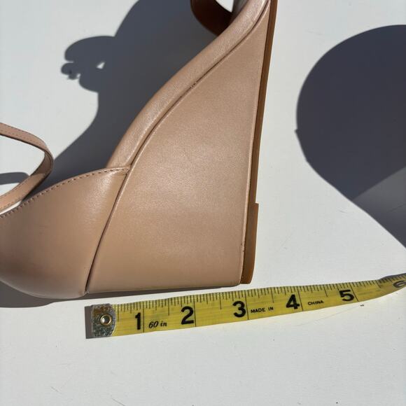 Coach Odetta Nude Leather Wedge Sandal Ankle Wrap 9 - Picture 10 of 11